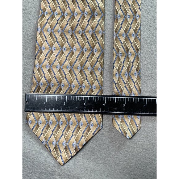 Stafford Mens Tie Brown Blue Diamond Pattern Wide Necktie - Picture 2 of 5